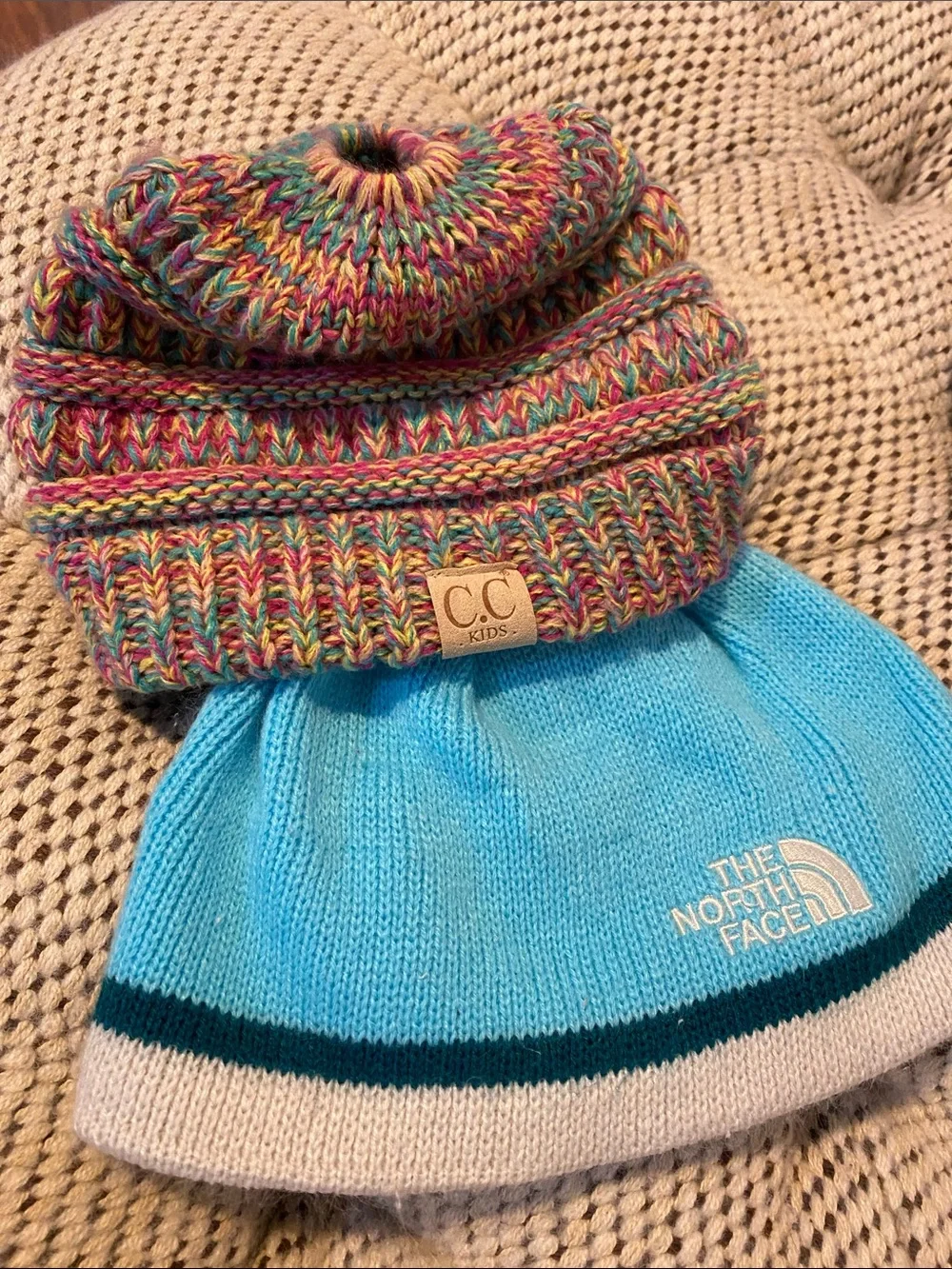 CC Boutique Multicolor Knit Beanie with Matching Striped Mittens